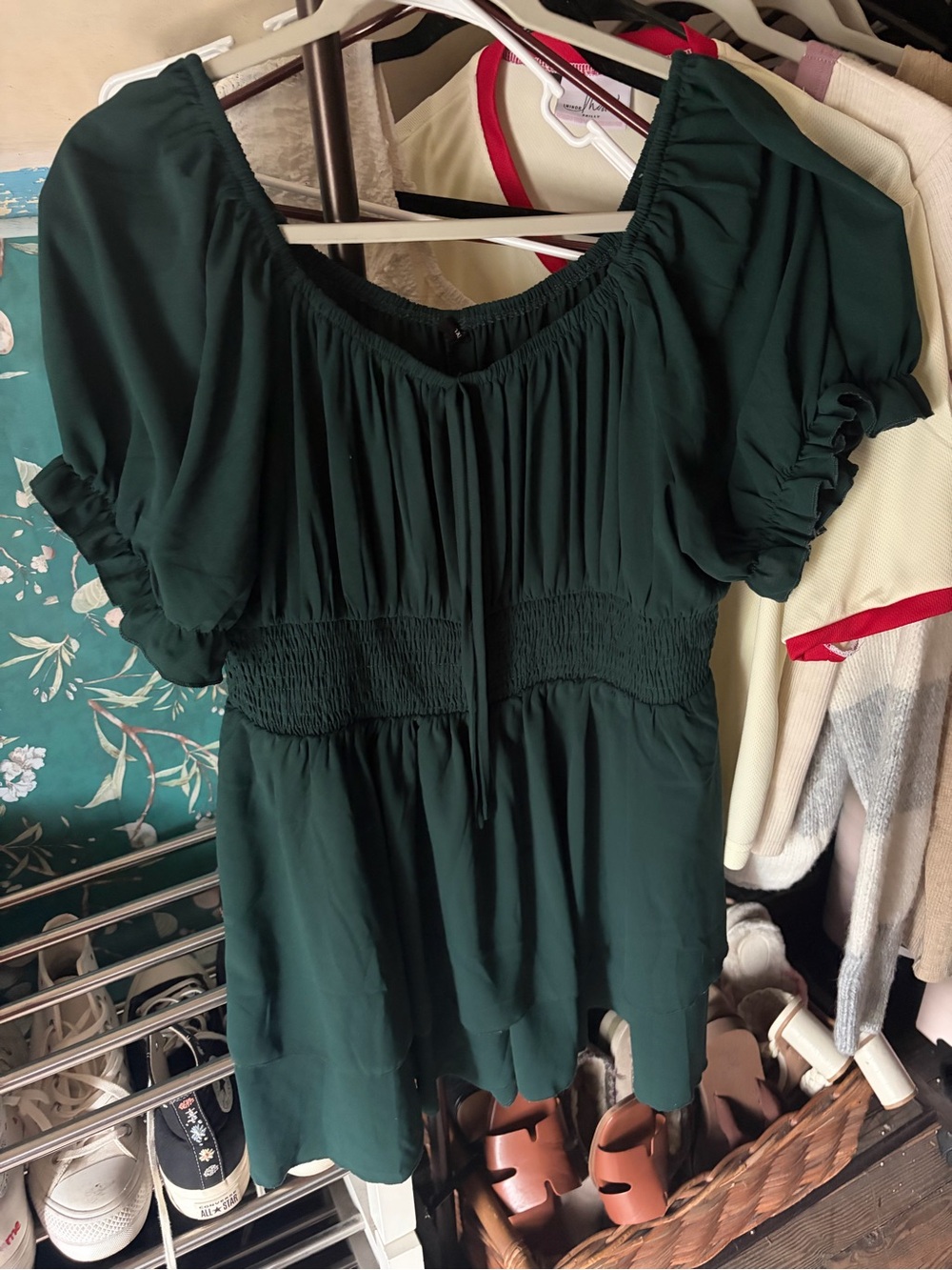 Women’s Smocked Waist romper — Dark Green